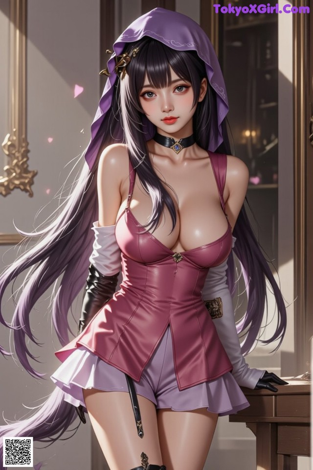 Hentai - The Velvet Nightfolds Embrace Her Regal Presence Set.2 20250124 Part 14 No.7e0904 A woman in a purple outfit is posing for a picture.