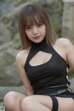 A woman in a brown sweater and white shorts posing for a picture.