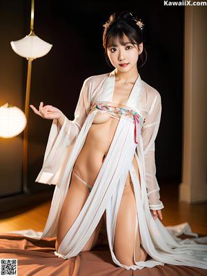 A woman in a white dress posing for a picture.