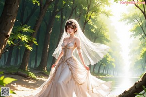 A woman in a wedding dress is posing for a picture.