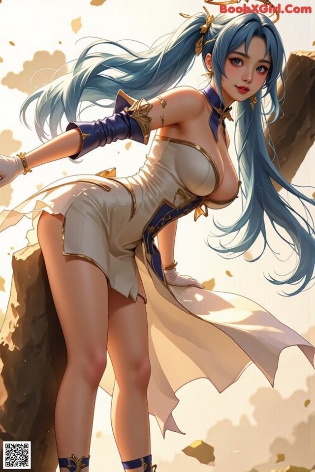 Hentai - Captivating Grace of the Cosmic Maiden Set.1 20250124 Part 7 No.847df2 A woman with long blue hair standing on a rock.