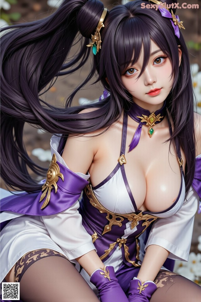 Hentai - Sovereign of Lightning in Exquisite Garb Set.2 20250126 Part 6 No.271461 A woman with long black hair wearing a purple and white outfit.