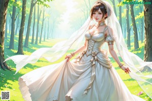 A woman in a wedding dress with a tia on her head.