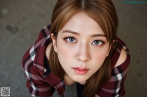 A woman with long brown hair and a black shirt.