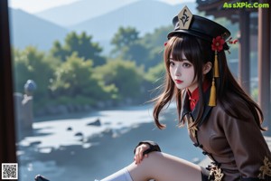 A woman in a steampunk outfit is posing for a picture.